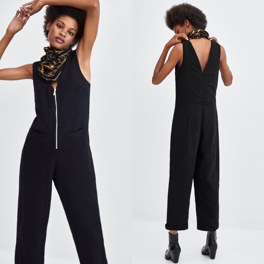 Zara Wide leg denim jumpsuit with zip